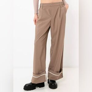 Bershka Stripe Wide Legs high rise Pants tan/cream size 10 NWT